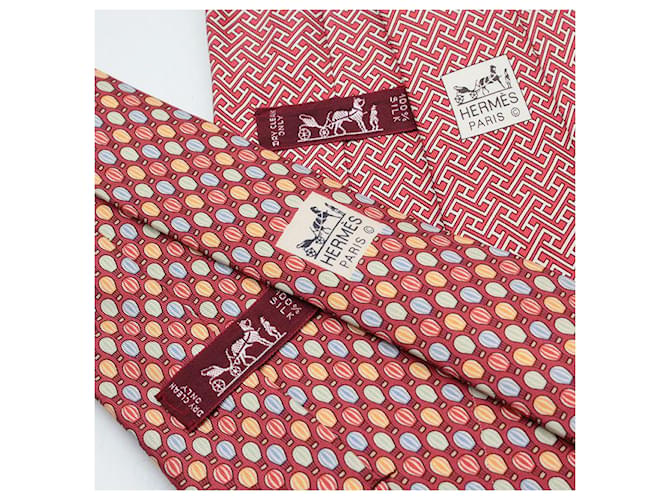 Hermès Set di cravatte in seta rossa Blu - vista 4