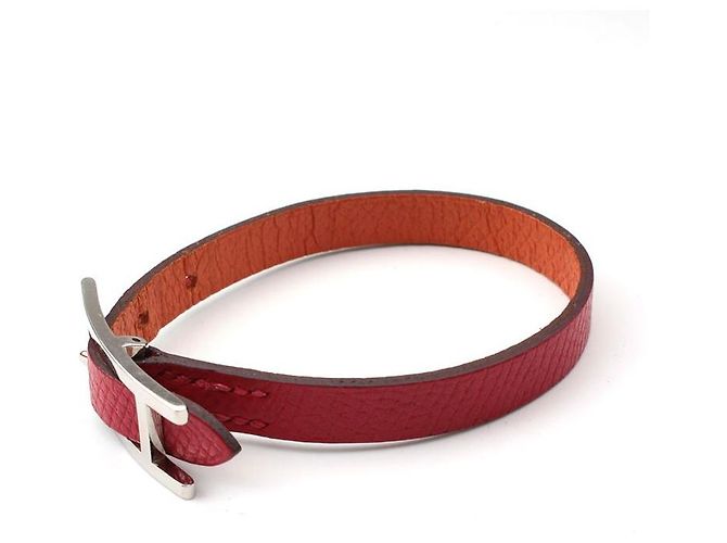 Hermès Pulsera Hapi reversible con hebilla plateada naranja roja - vista 2