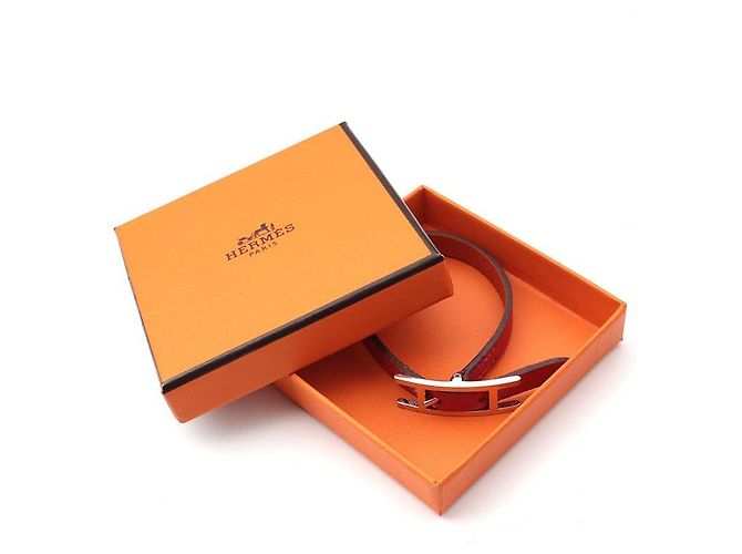 Hermès Pulsera Hapi reversible con hebilla plateada naranja roja - vista 4