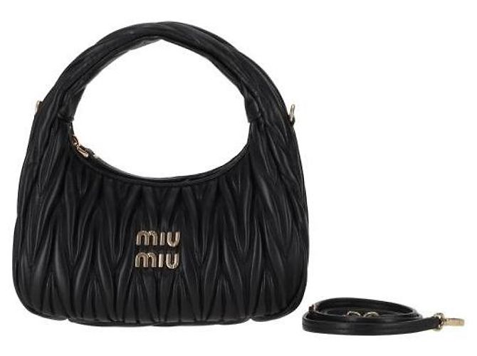 Miu Miu Borsa Hobo in pelle Napa Nero - vista 4