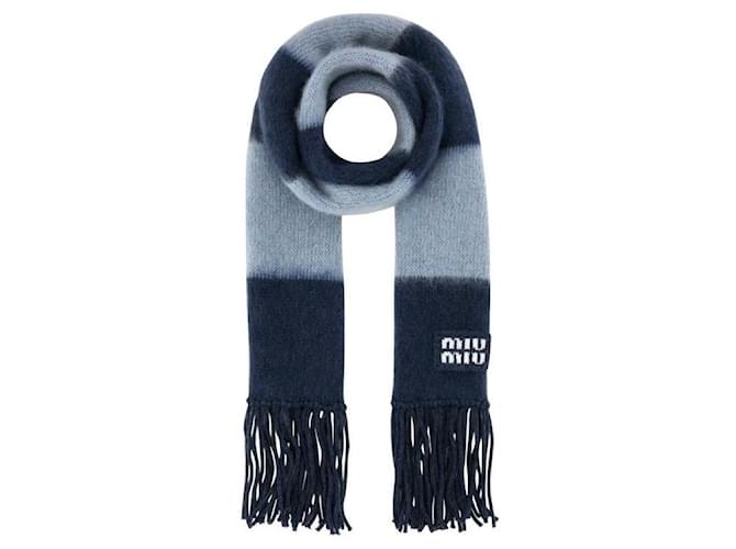 Miu Miu Sciarpa di lana con frange Blu - vista 4