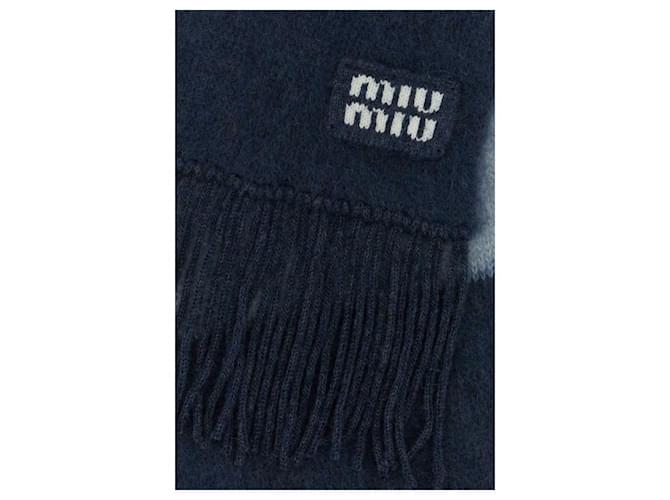 Miu Miu Sciarpa di lana con frange Blu - vista 5