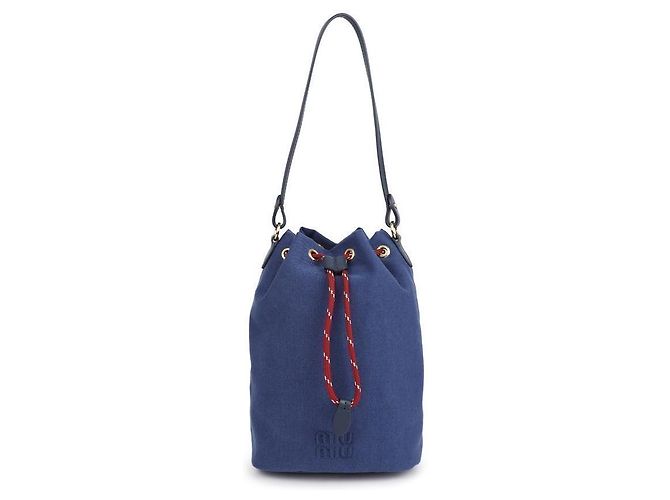 Miu Miu Pochette Bucket in Gabardine Blu - vista 3