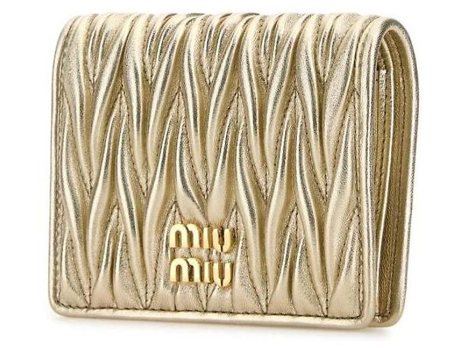 Miu Miu Billetera compacta de cuero nappa Dorado - vista 5