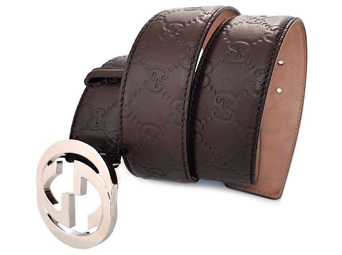 Gucci Signature Buckle Cima Belt Chocolate Silvery - view 2