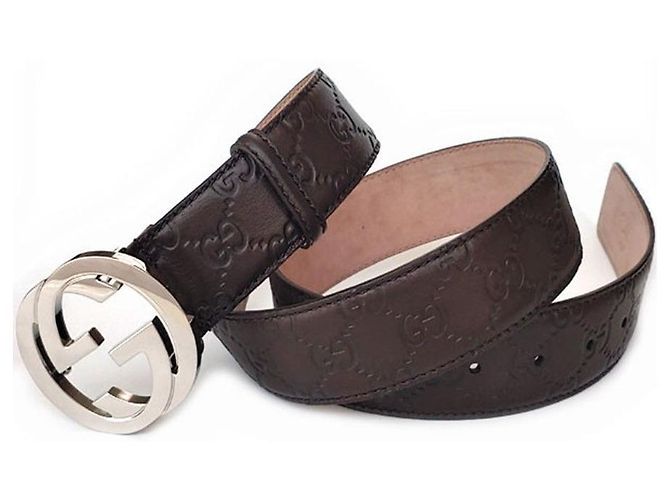 Gucci Signature Buckle Cima Belt Chocolate Silvery - view 3