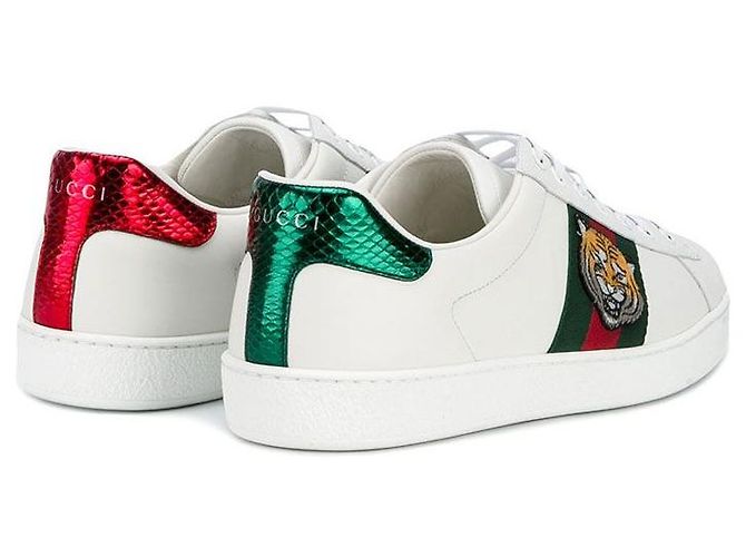 Gucci Baskets Basses avec Broderie de Tigre - vue 2
