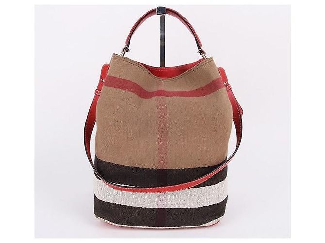 Burberry Borsa a spalla in tela a quadri rossi Ashby Marrone - vista 3