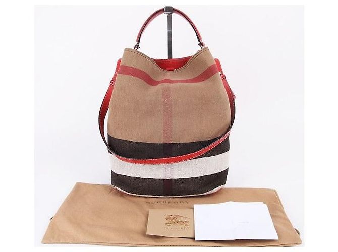 Burberry Borsa a spalla in tela a quadri rossi Ashby Marrone - vista 6
