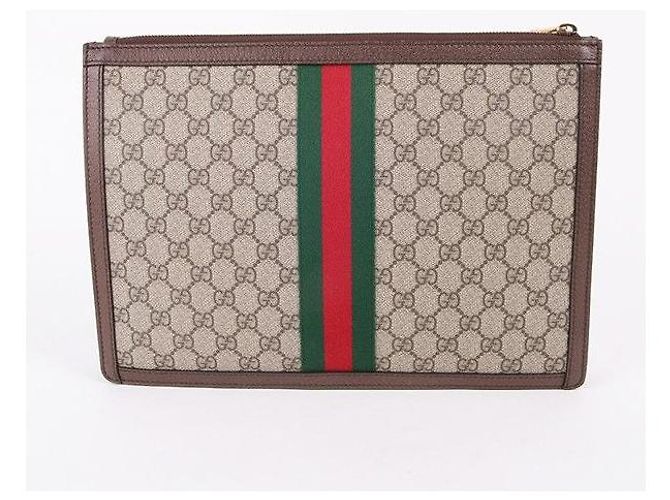 Gucci GG Supreme Ophidia Portfolio Clutch Bag Marrone - vista 3