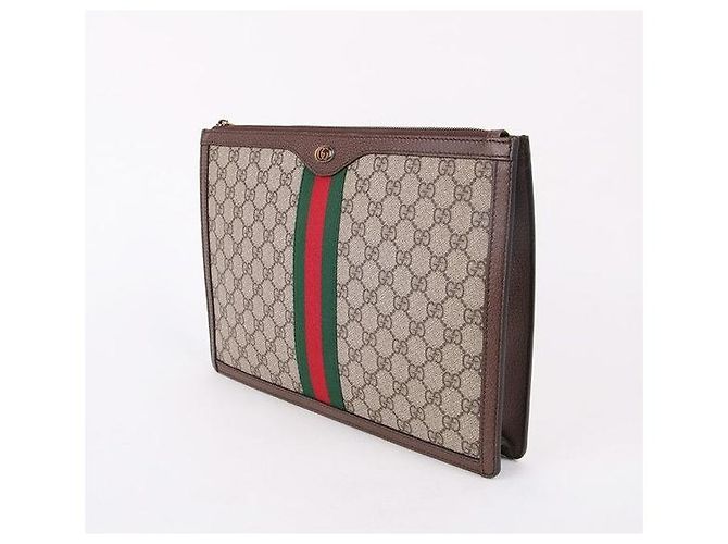 Gucci GG Supreme Ophidia Portfolio Clutch Bag Marrone - vista 4