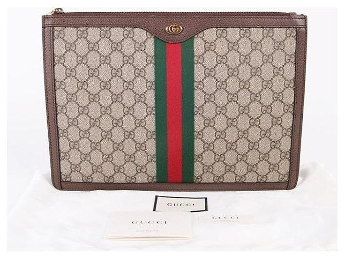 Gucci GG Supreme Ophidia Portfolio Clutch Bag Marrone - vista 8