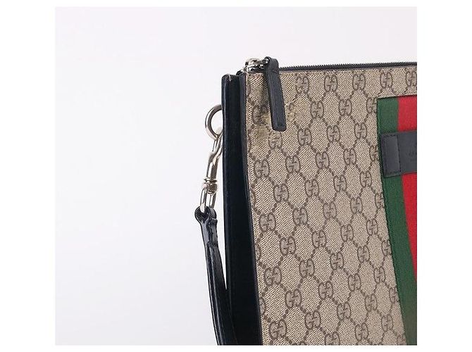 Gucci Pochette GG Supreme Stripe Marron - vue 8