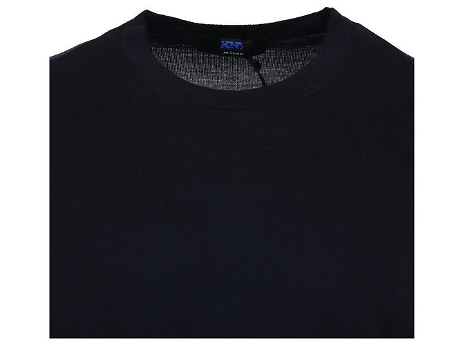 Kiton Navy Wollstrick T-Shirt Blau - Ansicht 4