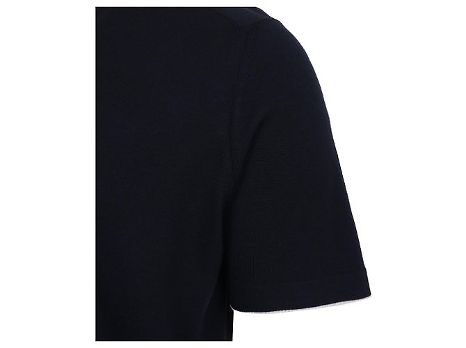 Kiton Navy Wollstrick T-Shirt Blau - Ansicht 6