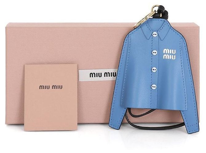 Miu Miu Portachiavi in pelle blu Charm - vista 6
