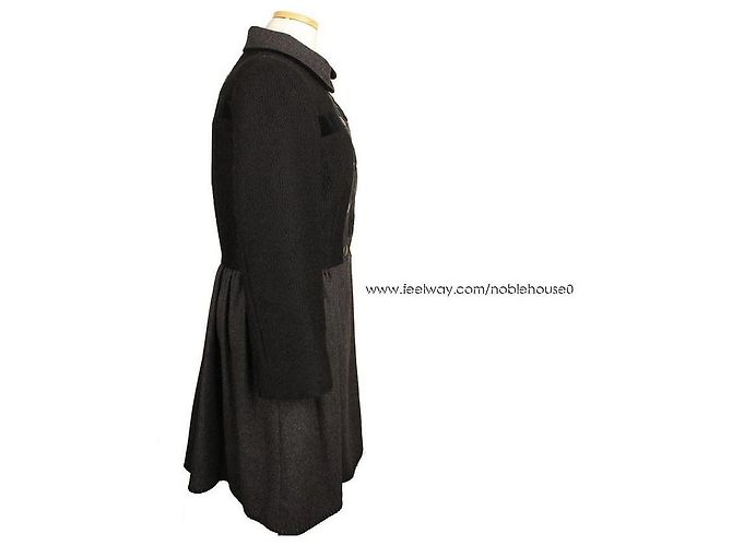 Etro Schwarzes graues Samt besticktes Kleid Wollmantel Braun - Ansicht 3