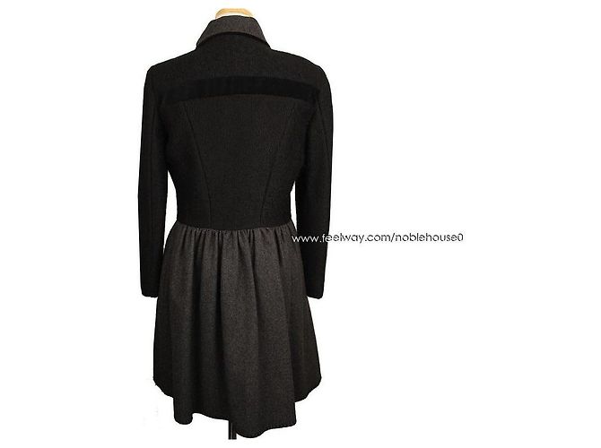 Etro Schwarzes graues Samt besticktes Kleid Wollmantel Braun - Ansicht 4