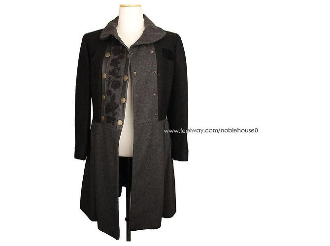 Etro Schwarzes graues Samt besticktes Kleid Wollmantel Braun - Ansicht 5