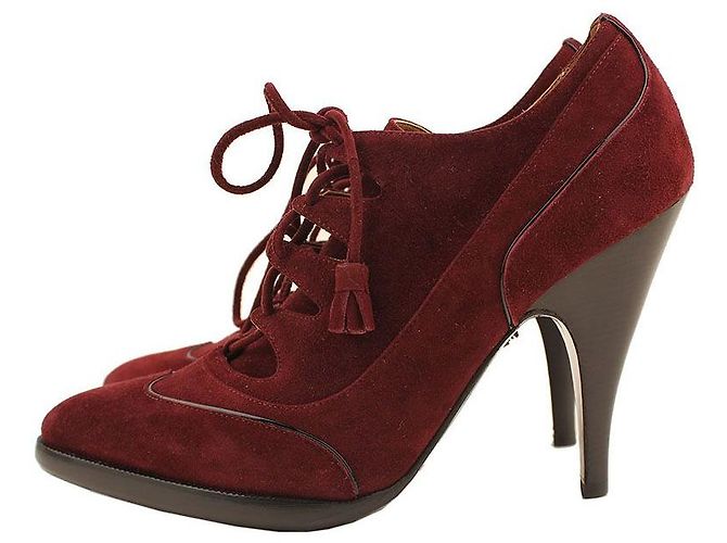 Hermès Botines de ante burdeos con cordones Negro - vista 3