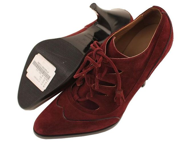 Hermès Botines de ante burdeos con cordones Negro - vista 4