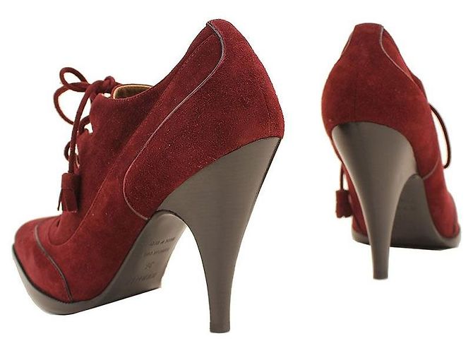 Hermès Botines de ante burdeos con cordones Negro - vista 5