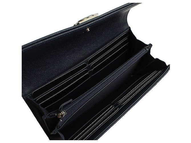Boy Chanel Cartera Larga de Caviar Suave Azul Marino Plata Serie Negro - vista 4