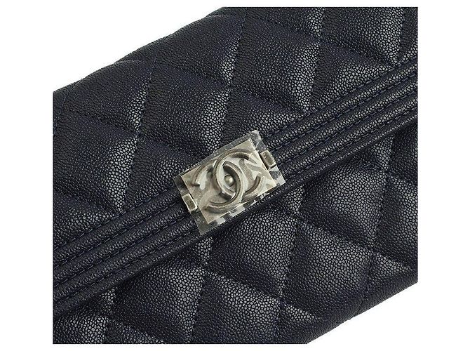 Boy Chanel Cartera Larga de Caviar Suave Azul Marino Plata Serie Negro - vista 5