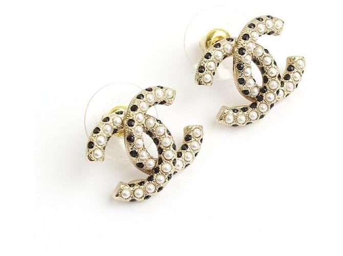 Chanel Orecchini in perle e cristalli placcati oro CC Bianco - vista 2