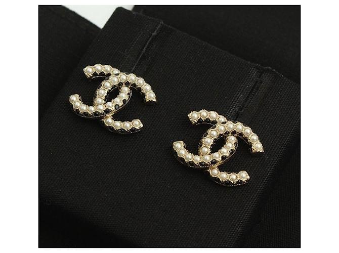 Chanel Orecchini in perle e cristalli placcati oro CC Bianco - vista 4