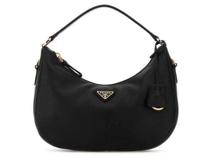 Prada Sac hobo en cuir Triangle avec logo Noir - vue 4