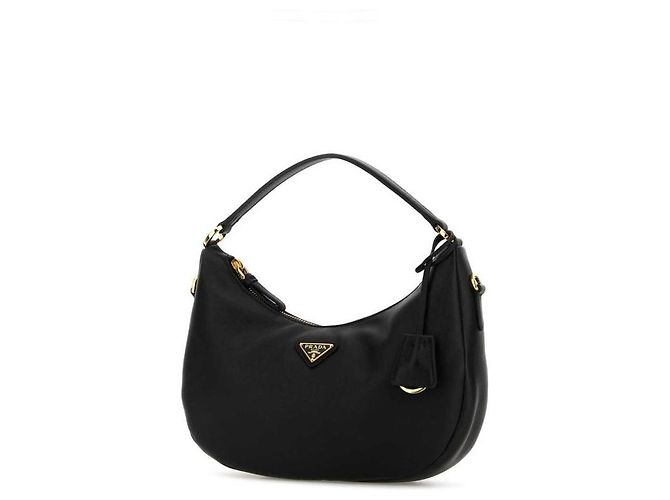 Prada Sac hobo en cuir Triangle avec logo Noir - vue 5