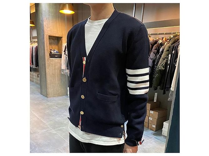 Thom Browne Milano Streifen Strickjacke Navy Blau - Ansicht 3
