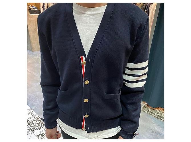 Thom Browne Milano Streifen Strickjacke Navy Blau - Ansicht 6
