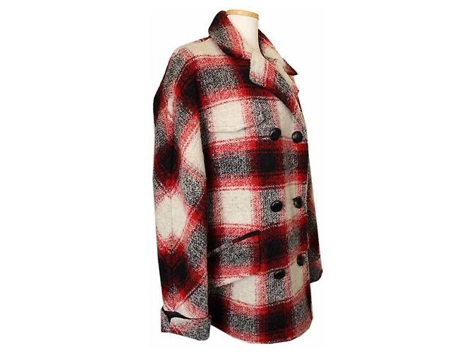 Isabel Marant Big Check Oversized Wool Blend Padding Coat Red - view 2
