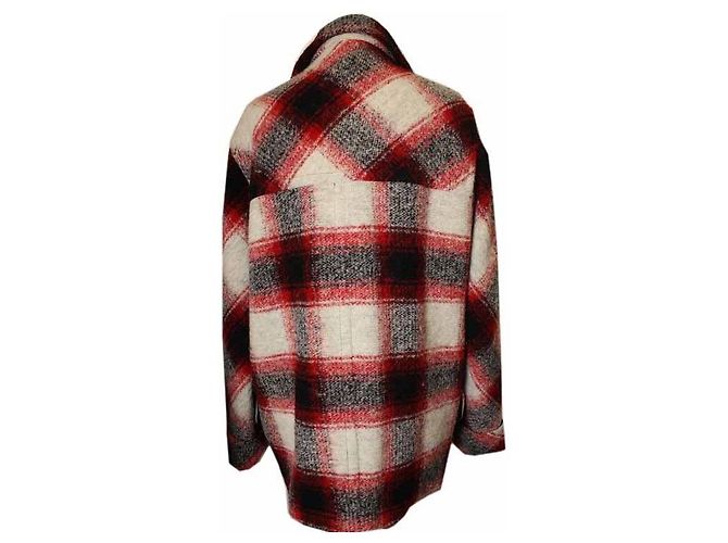 Isabel Marant Big Check Oversized Wool Blend Padding Coat Red - view 3