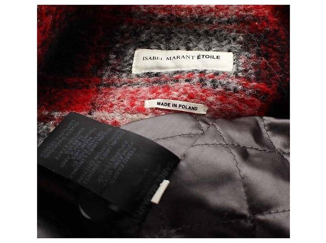 Isabel Marant Big Check Oversized Wool Blend Padding Coat Red - view 4