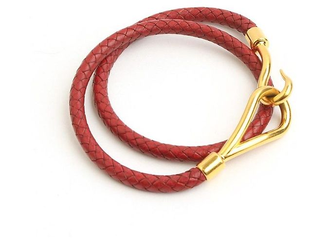 Hermès Colar e pulseira de couro trançado bordô com tom dourado Vermelho - vista 2
