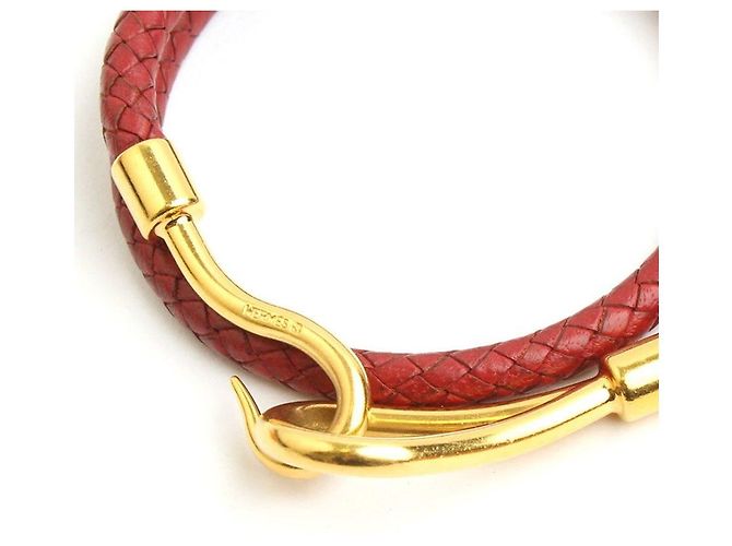 Hermès Colar e pulseira de couro trançado bordô com tom dourado Vermelho - vista 3
