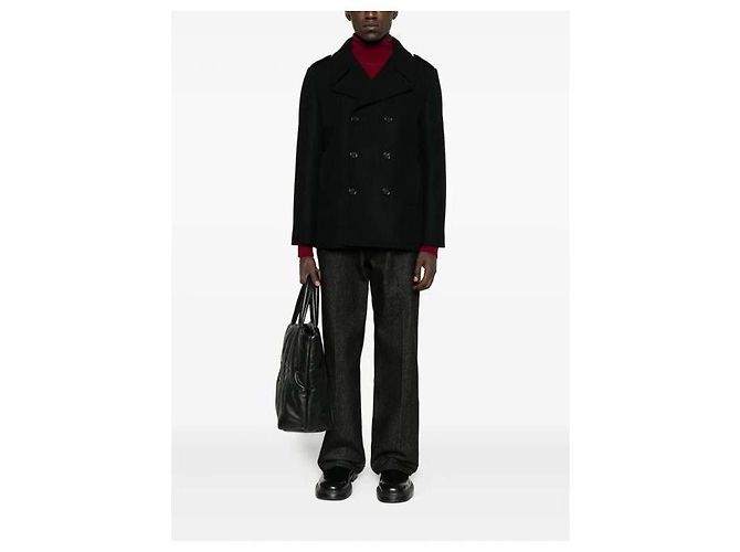 Saint Laurent Double Breasted Long Sleeve Coat Black - view 4