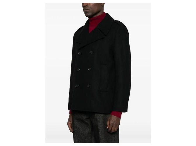 Saint Laurent Double Breasted Long Sleeve Coat Black - view 5
