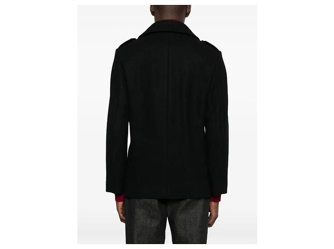 Saint Laurent Double Breasted Long Sleeve Coat Black - view 6