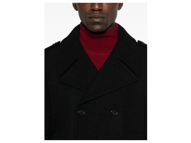 Saint Laurent Double Breasted Long Sleeve Coat Black - view 7