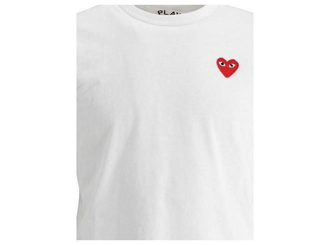 Comme Des Garcons Kurzarm-T-Shirt mit rotem Herz-Patch AX Weiß - Ansicht 6