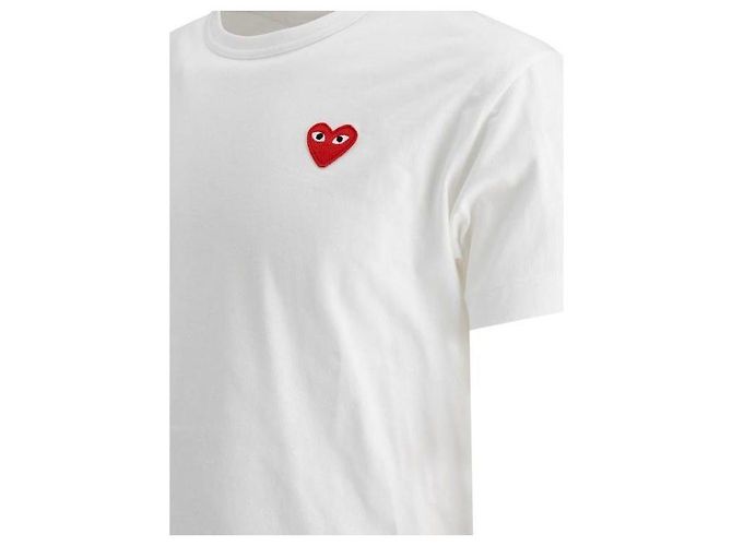 Comme Des Garcons Kurzarm-T-Shirt mit rotem Herz-Patch AX Weiß - Ansicht 7
