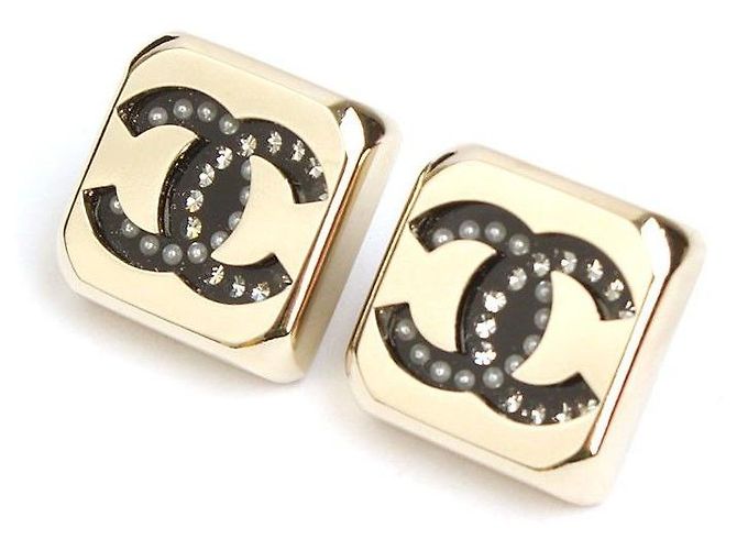 Chanel Orecchini quadrati CC in oro champagne D'oro - vista 2