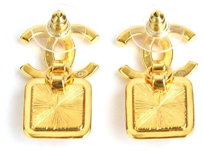 Chanel Orecchini quadrati in cristallo CC dorato D'oro - vista 3