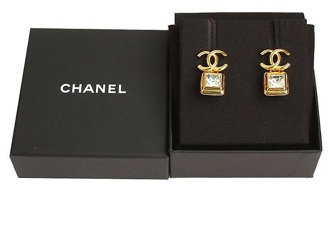Chanel Orecchini quadrati in cristallo CC dorato D'oro - vista 5