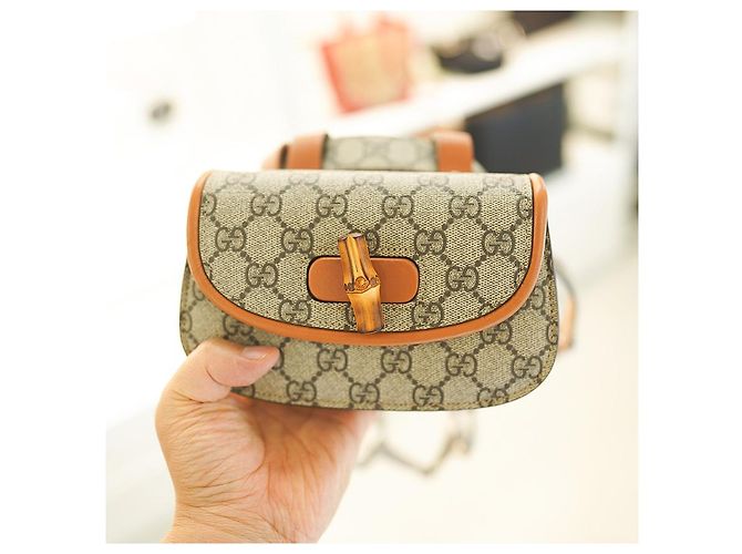 Bamboo Gucci Bambus-Taillentasche UIQEN aus beigem Canvas Braun - Ansicht 12