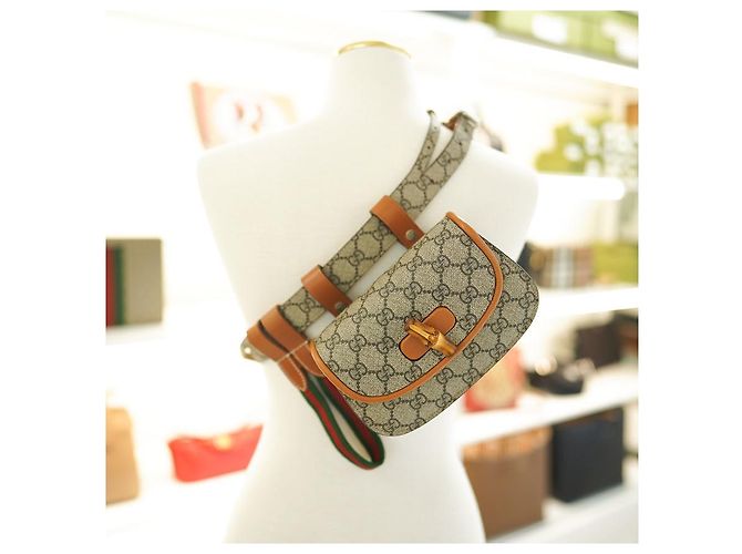 Bamboo Gucci Bambus-Taillentasche UIQEN aus beigem Canvas Braun - Ansicht 4
